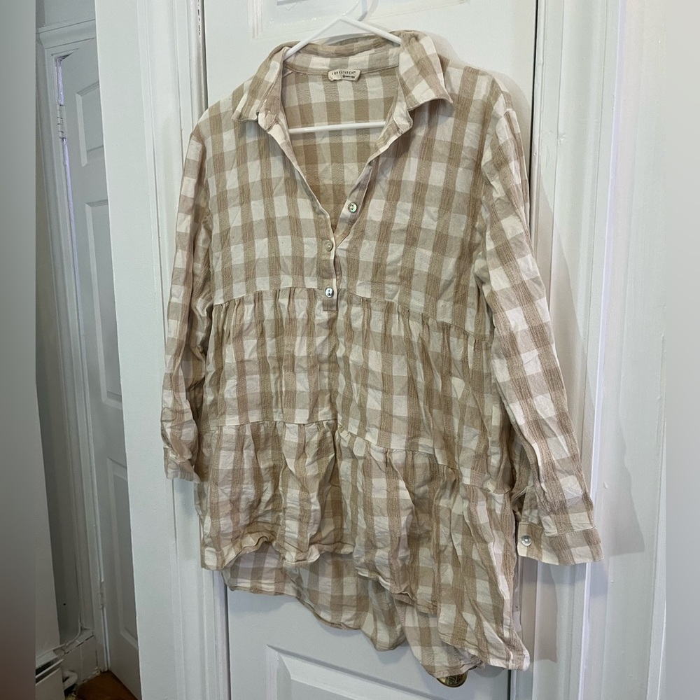 Tan shirt dress